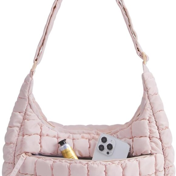 Versatile Puffy Hobo Shoulder Purse - Cute Quilt Design & Easy Access Pocket - Picture 1 of 7